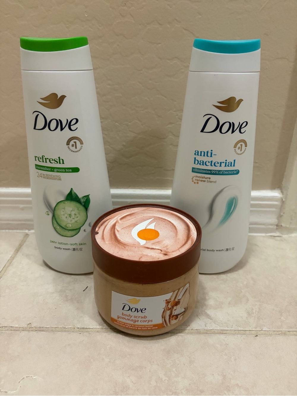 Dove Body Wash & Body Scrub Set - White with Green and Blue Accents